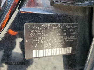 2006 Hyundai Azera SE with VIN KMHFC46F66A077474, listed as a Copart auction lot 54498015 with 211,912 mi miles and Salvage title. Bid and sale history available at DreamBid. Image 12.