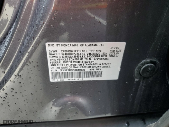 2020 Honda Passport EX-L with VIN 5FNYF7H52LB002526, listed as a Copart auction lot 46485335 with 51,021 mi miles and Non Repairable. Bid and sale history available at carsss.com. Image 13.
