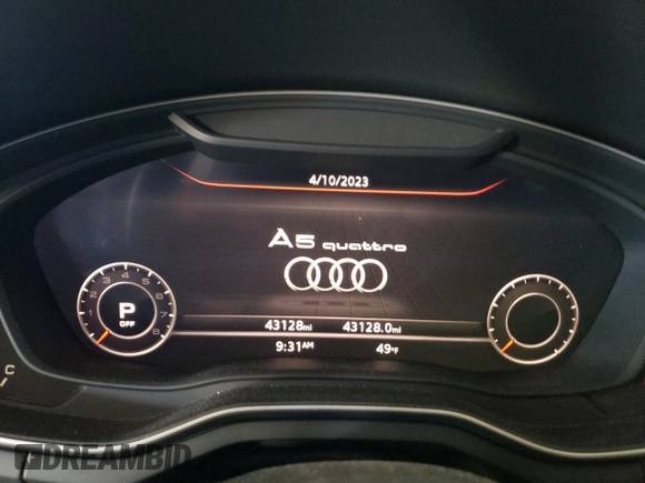 2019 Audi A5 Sportback Premium Plus with VIN WAUENCF56KA045479, listed as a Copart auction lot 47790983 with 43,128 mi miles. Bid and sale history available at carsss.com. Image 9.