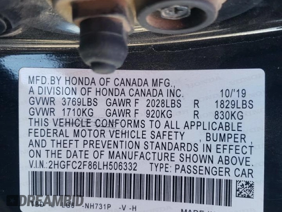2020 Honda Civic Sedan Sport with VIN 2HGFC2F86LH506332, listed as a Copart auction lot 78668344 with 86,640 mi miles and Salvage Title. Bid and sale history available at carsss.com. Image 12.