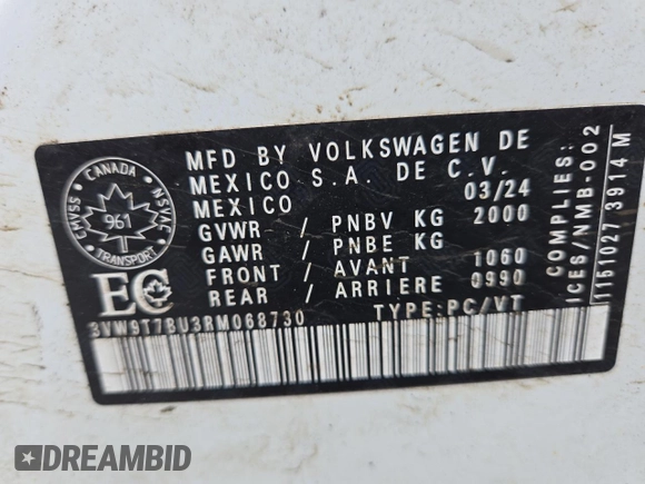 2024 Volkswagen Jetta GLI 40th Anniversary Edition z VIN 3VW9T7BU3RM068730, wystawiony jako Copart lot #42332555 z przebiegiem Nie podano mil oraz Nie do naprawy • Non repairable. Historia ofert i sprzedaży dostępna na DreamBid. Obrazek 12.