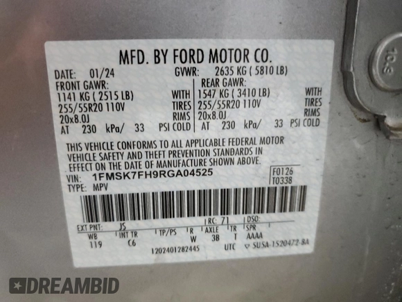 2024 Ford Explorer Limited with VIN 1FMSK7FH9RGA04525, listed as a Copart auction lot 88406185 with 24,006 mi miles and Clean Title. Bid and sale history available at carsss.com. Image 13.