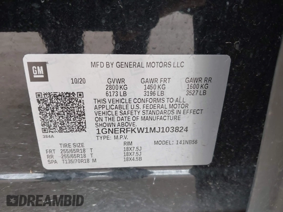 2021 Chevrolet Traverse LS z VIN 1GNERFKW1MJ103824, wystawiony jako IAAI lot #40975072 z przebiegiem 110 013 mil mil oraz . Historia ofert i sprzedaży dostępna na DreamBid. Obrazek 9.