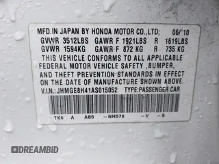 2010 Honda Fit Sport с VIN JHMGE8H41AS015052, выставлен на аукционе IAAI как лот 41364435 с пробегом 109 352 миль миль и . История ставок и продаж доступна на DreamBid. Изображение 9.