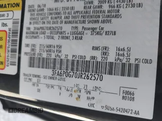 2018 Ford Fusion S with VIN 3FA6P0G70JR262570, listed as a IAAI auction lot 41726472 with 77,658 mi miles. Bid and sale history available at carsss.com. Image 9.