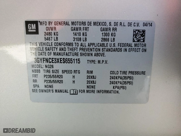 2014 Cadillac SRX Performance Collection with VIN 3GYFNCE3XES655115, listed as a Copart auction lot 89176625 with 144,639 mi miles and Salvage Title. Bid and sale history available at carsss.com. Image 13.