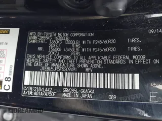 2015 Toyota 4Runner Limited with VIN JTEBU5JR5F5209491, listed as a IAAI auction lot 41469007 with 228,645 mi miles and . Bid and sale history available at carsss.com. Image 9.