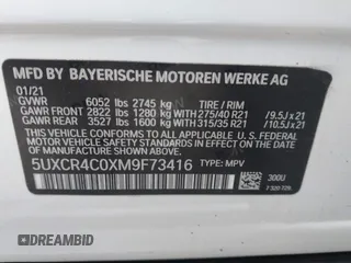 2021 BMW X5 sDrive40i with VIN 5UXCR4C0XM9F73416, listed as a IAAI auction lot 41722856 with 25,115 mi miles. Bid and sale history available at carsss.com. Image 9.
