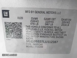 2020 Chevrolet Impala Premier with VIN 1G1105S37LU112387, listed as a IAAI auction lot 41931484 with 103,487 mi miles. Bid and sale history available at carsss.com. Image 9.