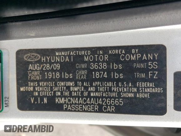 2010 Hyundai Accent GLS with VIN KMHCN4AC4AU426665, listed as a Copart auction lot 76063604 with 154,564 mi miles and Salvage Title. Bid and sale history available at carsss.com. Image 12.
