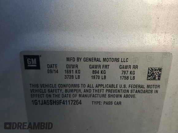2015 Chevrolet Sonic LS z VIN 1G1JA5SH9F4117264, wystawiony jako Copart lot #42215585 z przebiegiem 55 869 mil mil oraz Szkoda całkowita • Salvage title. Historia ofert i sprzedaży dostępna na DreamBid. Obrazek 13.