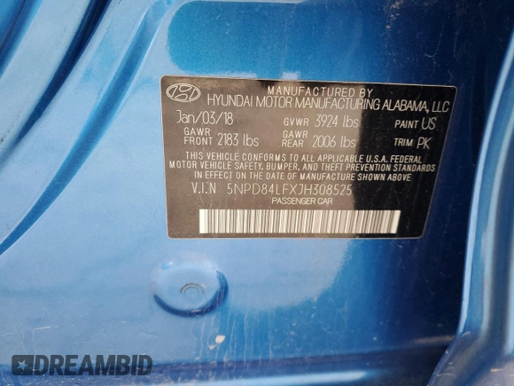 2018 Hyundai Elantra SEL with VIN 5NPD84LFXJH308525, listed as a Copart auction lot 52848645 with 96,191 mi miles and Salvage Title. Bid and sale history available at DreamBid. Image 12.