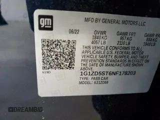 2022 Chevrolet Malibu LT with VIN 1G1ZD5ST6NF178203, listed as a Copart auction lot 52774825 with 32,995 mi miles and Salvage Title. Bid and sale history available at DreamBid. Image 14.