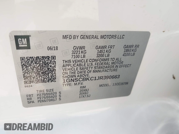 2018 Chevrolet Tahoe LT with VIN 1GNSCBKC1JR390663, listed as a IAAI auction lot 42757996 with 138,241 mi miles and . Bid and sale history available at DreamBid. Image 9.