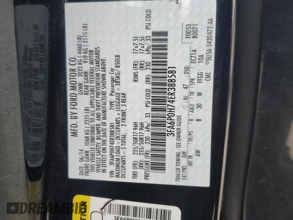 2014 Ford Fusion SE with VIN 3FA6P0H74ER388581, listed as a Copart auction lot 51242945 with 99,772 mi miles and Salvage Title. Bid and sale history available at carsss.com. Image 13.