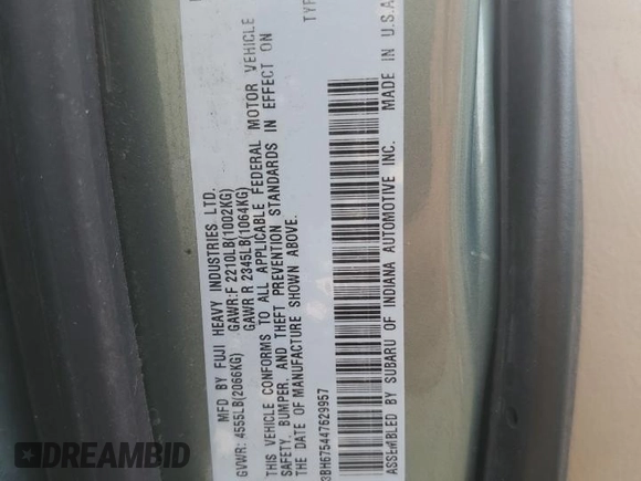 2004 Subaru Legacy Outback с VIN 4S3BH675447629957, выставлен на аукционе Copart как лот 62919465 с пробегом Не указан миль и Чистый • Clean title. История ставок и продаж доступна на DreamBid. Изображение 13.