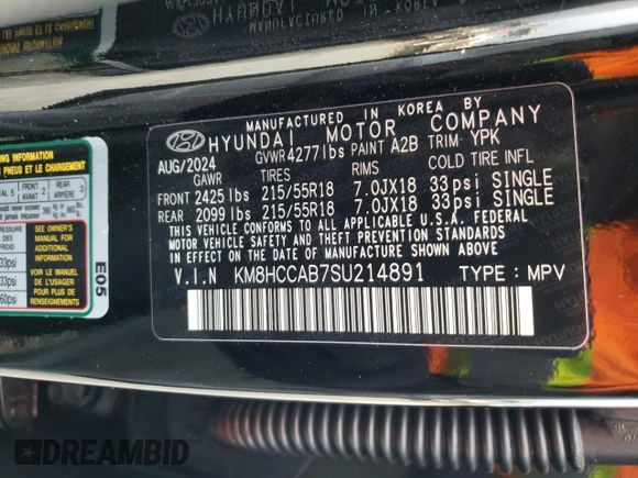 2025 Hyundai Kona SEL Convenience with VIN KM8HCCAB7SU214891, listed as a Copart auction lot 88854045 with 1,660 mi miles and Salvage Title. Bid and sale history available at DreamBid. Image 13.