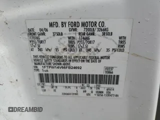 2006 Ford F-150 XL with VIN 1FTPW14V66FB24692, listed as a Copart auction lot 42327125 with 0 mi miles and Salvage Title. Bid and sale history available at carsss.com. Image 12.