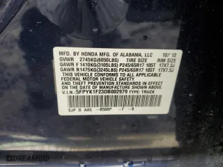 2013 Honda Ridgeline RT with VIN 5FPYK1F23DB002979, listed as a Copart auction lot 52128235 with 70,125 mi miles and Salvage Title. Bid and sale history available at carsss.com. Image 12.