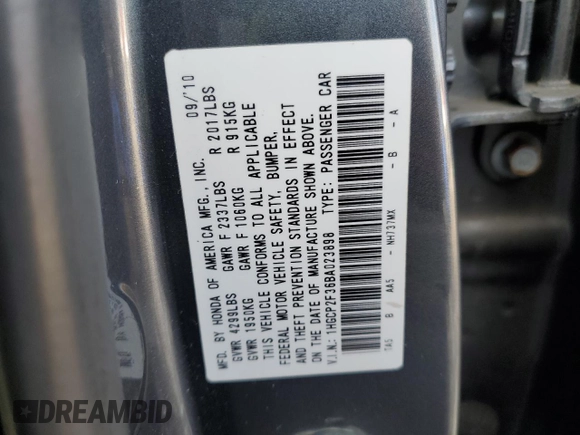 2011 Honda Accord LX z VIN 1HGCP2F36BA023898, wystawiony jako Copart lot #88648215 z przebiegiem 127 573 mil mil oraz Szkoda całkowita • Salvage title. Historia ofert i sprzedaży dostępna na DreamBid. Obrazek 13.