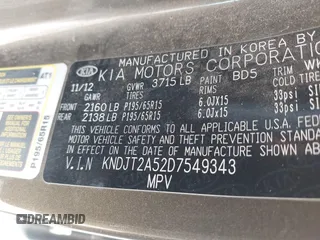 2013 Kia Soul with VIN KNDJT2A52D7549343, listed as a IAAI auction lot 42054180 with 124,457 mi miles and . Bid and sale history available at DreamBid. Image 9.