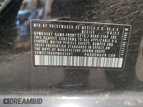 2023 Volkswagen Jetta GLI Autobahn с VIN 3VW2T7BUXPM003291, выставлен на аукционе Copart как лот 83107414 с пробегом 48 936 миль миль и Списание • Salvage title. История ставок и продаж доступна на DreamBid. Изображение 13.