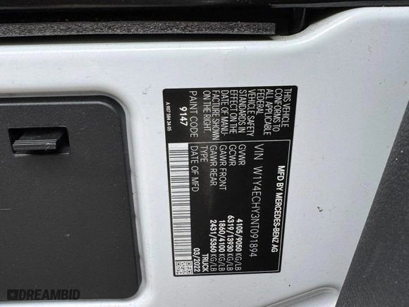 2022 Mercedes-Benz Sprinter Cargo Van with VIN W1Y4ECHY3NT091894, listed as a Copart auction lot 87173534 with 243,669 mi miles and Clean Title. Bid and sale history available at carsss.com. Image 10.