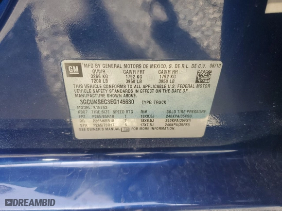 2014 Chevrolet Silverado 1500 LTZ with VIN 3GCUKSEC3EG145630, listed as a Copart auction lot 84111244 with 103,381 mi miles and Salvage Title. Bid and sale history available at carsss.com. Image 15.