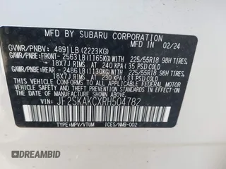 2024 Subaru Forester Limited with VIN JF2SKAKCXRH504782, listed as a IAAI auction lot 41235214 with 9,507 mi miles. Bid and sale history available at carsss.com. Image 9.