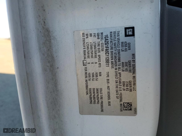 2012 Chevrolet Express Passenger 1LT with VIN 1GAZG1FA6C1128811, listed as a Copart auction lot 89376155 with 165,888 mi miles and Salvage Title. Bid and sale history available at carsss.com. Image 15.