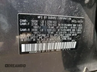 2021 Subaru Outback Touring XT with VIN 4S4BTGPD2M3193317, listed as a Copart auction lot 49117615 with 50,610 mi miles and Salvage title. Bid and sale history available at DreamBid. Image 13.