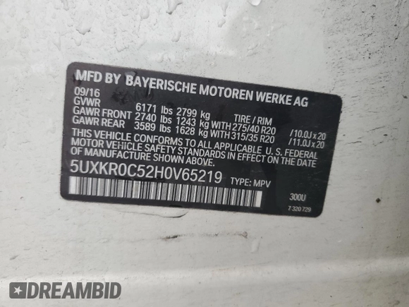 2017 BMW X5 xDrive35i z VIN 5UXKR0C52H0V65219, wystawiony jako Copart lot #53722215 z przebiegiem 97 039 mil mil oraz Szkoda całkowita • Salvage title. Historia ofert i sprzedaży dostępna na DreamBid. Obrazek 13.