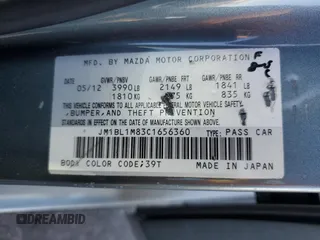 2012 Mazda 3 i Grand Touring with VIN JM1BL1M83C1656360, listed as a Copart auction lot 45960035 with 145,202 mi miles and Salvage title. Bid and sale history available at DreamBid. Image 12.