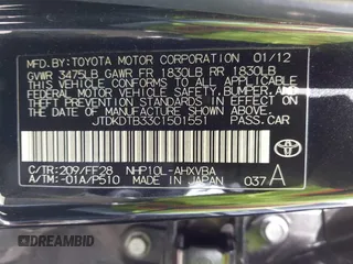 2012 Toyota Prius One z VIN JTDKDTB33C1501551, wystawiony jako IAAI lot #41912355 z przebiegiem 122 211 mil mil oraz . Historia ofert i sprzedaży dostępna na DreamBid. Obrazek 9.