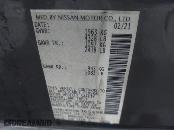 2021 Nissan Altima 2.5 SV with VIN 1N4BL4DV2MN365498, listed as a IAAI auction lot 40728315 with 72,035 mi miles. Bid and sale history available at carsss.com. Image 9.