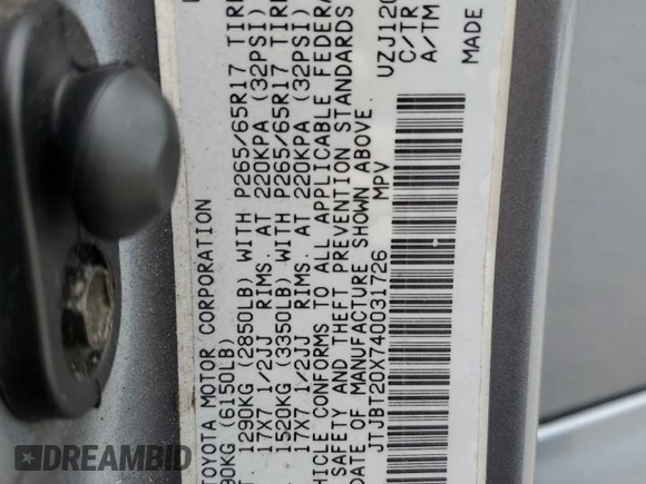 2004 Lexus GX 470 z VIN JTJBT20X740031726, wystawiony jako Copart lot #59712925 z przebiegiem 199 567 mil mil oraz Czysty tytuł • Clean title. Historia ofert i sprzedaży dostępna na DreamBid. Obrazek 13.