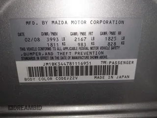 2008 Mazda 3 S GT with VIN JM1BK344781116951, listed as a IAAI auction lot 42029157 with 167,428 mi miles and . Bid and sale history available at DreamBid. Image 9.