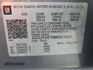 2021 Chevrolet Silverado 1500 LTZ with VIN 3GCUYGET5MG113918, listed as a Copart auction lot 75355524 with Not Provided miles and Non Repairable. Bid and sale history available at DreamBid. Image 12.