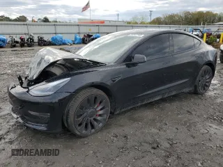 2023 Tesla Model 3 Performance with VIN 5YJ3E1ECXPF553354, listed as a Copart auction lot 50302705 with 0 mi miles and Salvage Title. Bid and sale history available at carsss.com. Image 1.