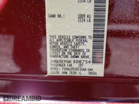 2017 Nissan LEAF SL with VIN 1N4BZ0CP1HC308754, listed as a Copart auction lot 51642173 with 45,957 mi miles. Bid and sale history available at carsss.com. Image 10.