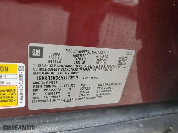 2017 GMC Acadia Limited Limited with VIN 1GKKRSKD6HJ129610, listed as a Copart auction lot 76859094 with 0 mi miles and Salvage Title. Bid and sale history available at carsss.com. Image 13.