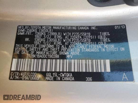2013 Lexus RX 350 with VIN 2T2BK1BA0DC190288, listed as a Copart auction lot 49587935 with 123,730 mi miles and Salvage Title. Bid and sale history available at carsss.com. Image 13.