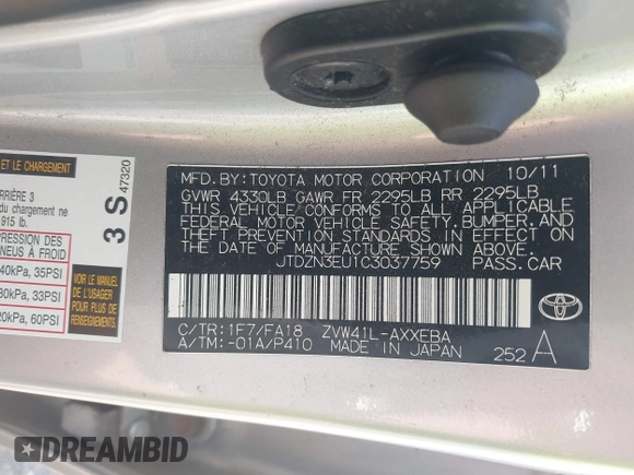 2012 Toyota Prius Two z VIN JTDZN3EU1C3037759, wystawiony jako IAAI lot #42437393 z przebiegiem 168 822 mil mil oraz . Historia ofert i sprzedaży dostępna na DreamBid. Obrazek 9.