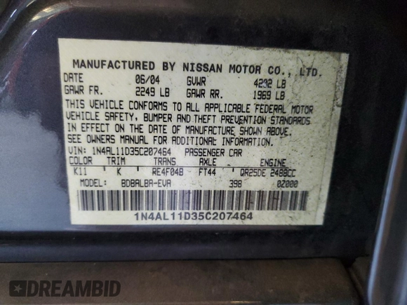 2005 Nissan Altima S with VIN 1N4AL11D35C207464, listed as a Copart auction lot 47645915 with 110,239 mi miles and Clean title. Bid and sale history available at DreamBid. Image 12.