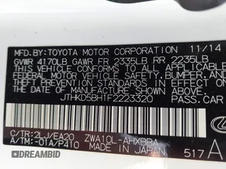2015 Lexus CT 200h Hybrid with VIN JTHKD5BH1F2223320, listed as a IAAI auction lot 42087493 with 132,577 mi miles. Bid and sale history available at carsss.com. Image 9.
