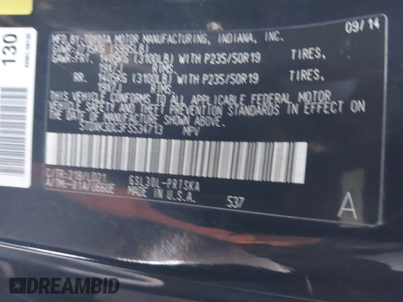2015 Toyota Sienna SE with VIN 5TDXK3DC3FS534713, listed as a IAAI auction lot 41813651 with 200,030 mi miles and . Bid and sale history available at DreamBid. Image 9.