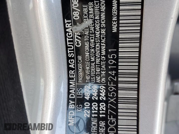 2009 Mercedes-Benz C 63 AMG with VIN WDDGF77X59F241951, listed as a Copart auction lot 78033634 with 52,467 mi miles and Salvage Title. Bid and sale history available at DreamBid. Image 12.