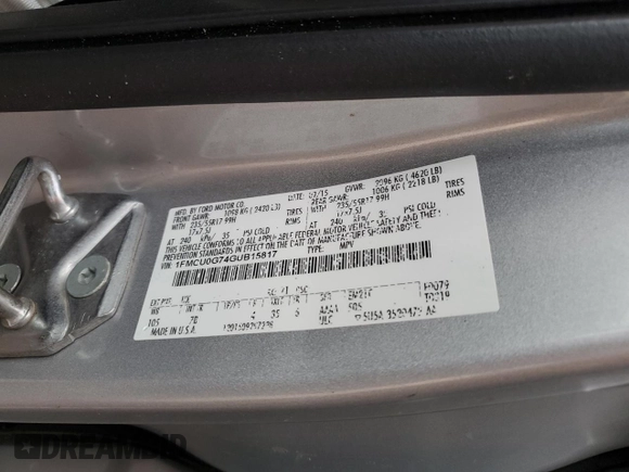 2016 Ford Escape SE z VIN 1FMCU0G74GUB15817, wystawiony jako Copart lot #52945435 z przebiegiem 153 737 mil mil oraz Szkoda całkowita • Salvage title. Historia ofert i sprzedaży dostępna na DreamBid. Obrazek 14.