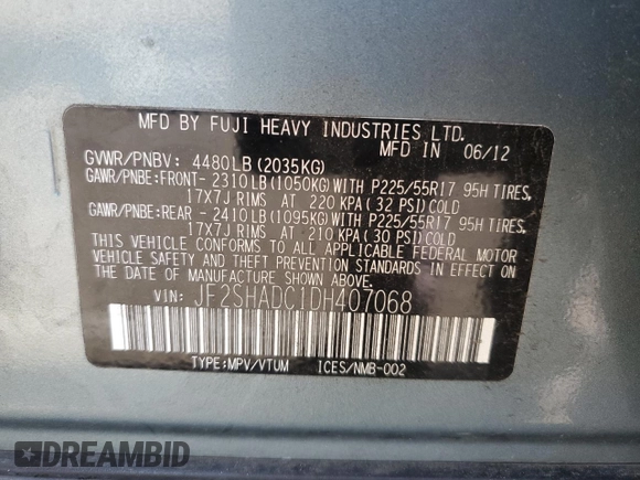 2013 Subaru Forester 2.5X Premium with VIN JF2SHADC1DH407068, listed as a Copart auction lot 52124975 with 134,508 mi miles and Salvage Title. Bid and sale history available at carsss.com. Image 14.