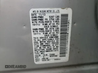 2014 Nissan Murano LE with VIN JN8AZ1MW6EW510473, listed as a Copart auction lot 60389974 with 105,038 mi miles and Salvage Title. Bid and sale history available at carsss.com. Image 13.